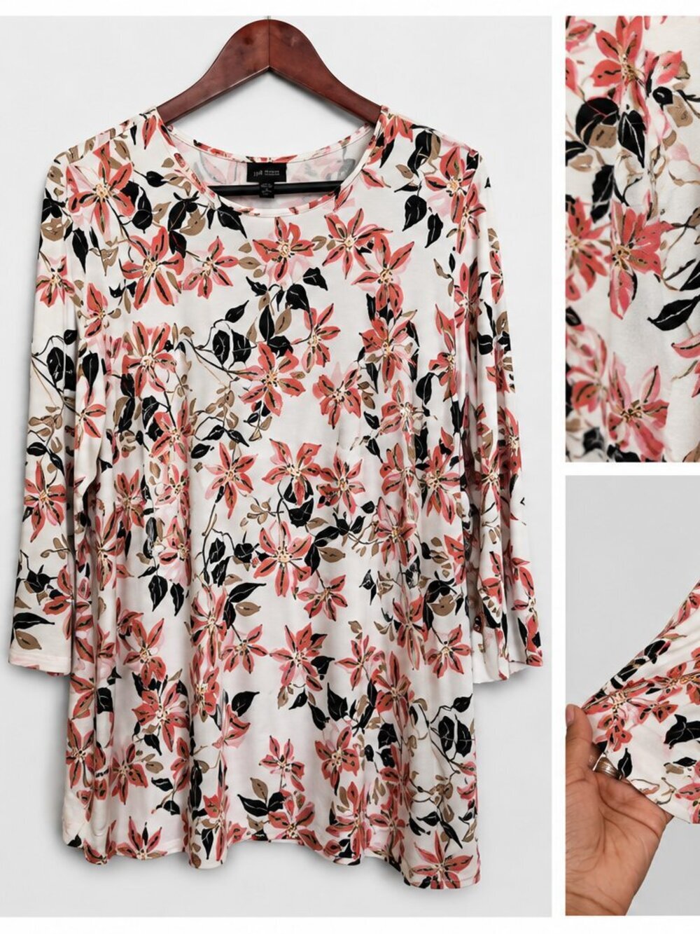 J. Jill Wearever Collection Floral Tunic Top Women’s 1X 3/4 Sleeve Stretch.